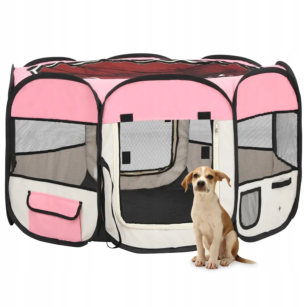 Levně Petrashop Skládací ohrádka pro psy s taškou růžová 110 x 110 x 58 cm Růžov