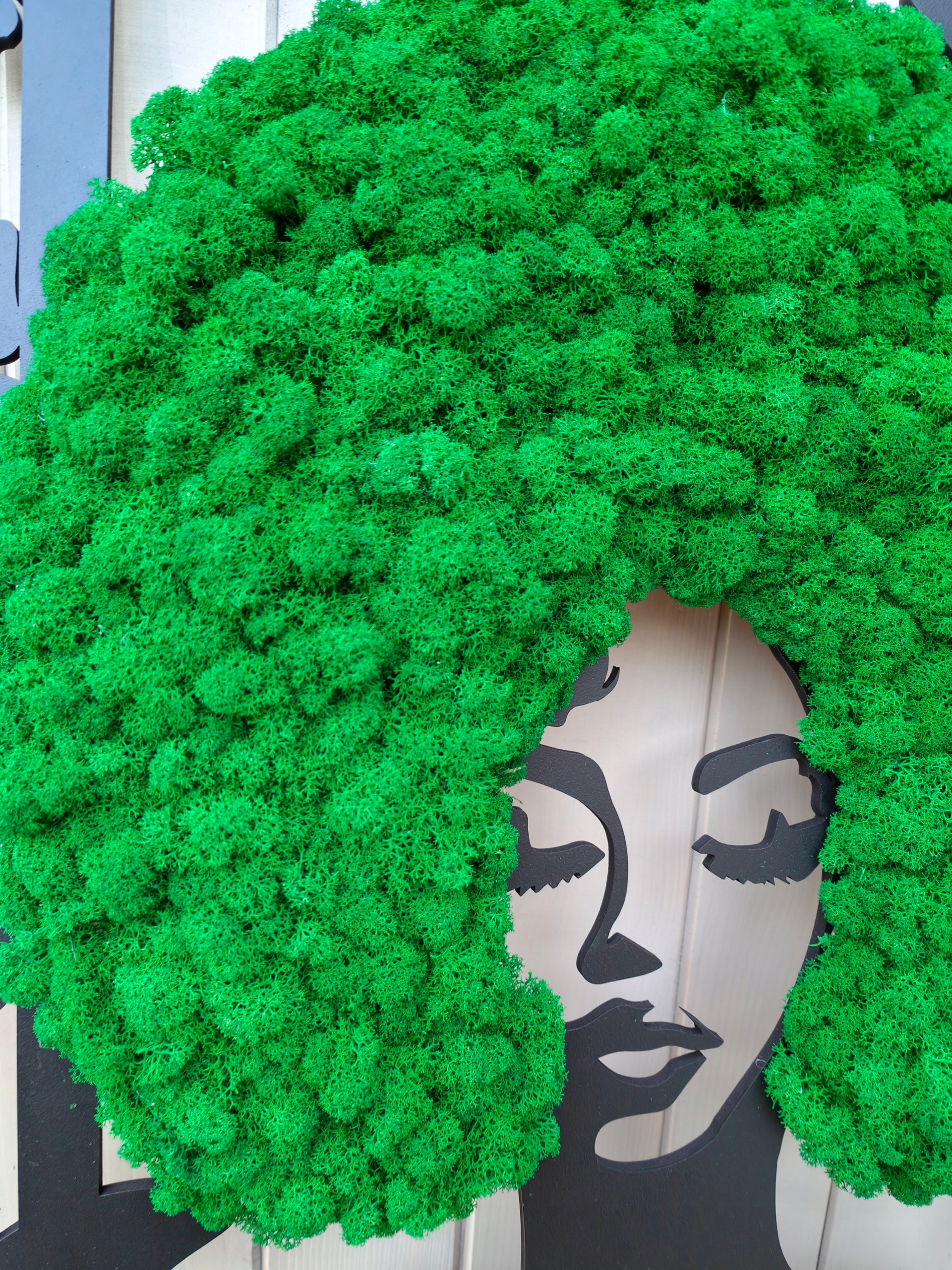 Dekoracja z mchem chrobotkiem mech chrobotek KOBIETA afro z mchu żywy obraz Forma w ramce