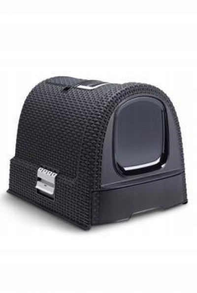 Levně Curver Wc kočka kryté domek Rattan 39x39x51cm antracit