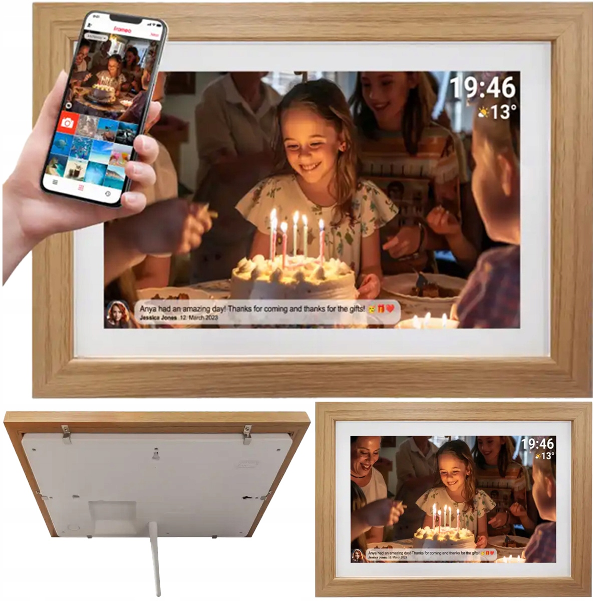 Denver Digitální Fotorámeček Rámeček Dotykový Fotografie Filmy Dřevo 15,6 Frameo