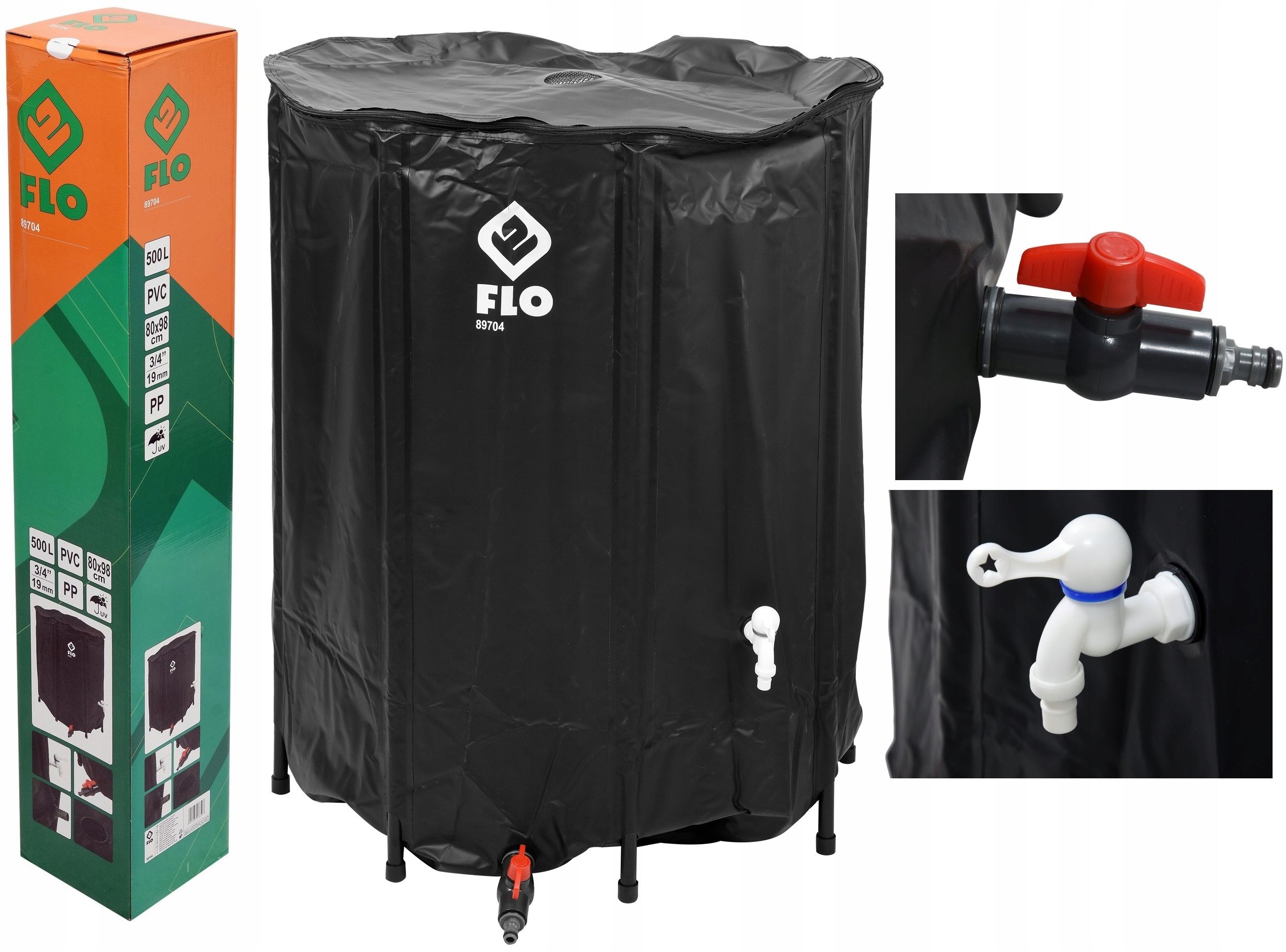 ZBIORNIK PROFESJONAL NA DESZCZÓWKĘ 500L PVC SKŁADANY DUŻY CZARNY 98x80cm Szerokość produktu 80 cm