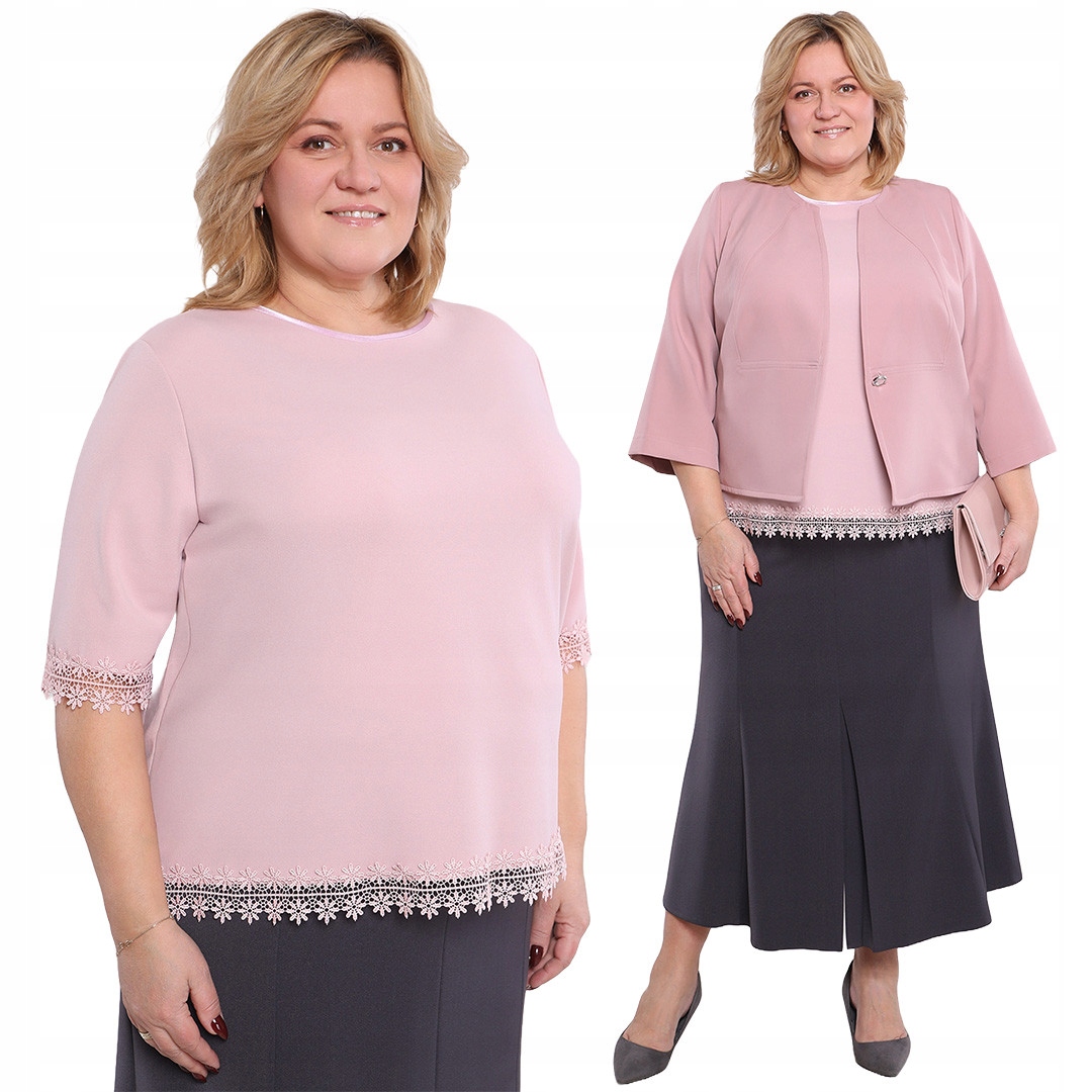 Pudrově růžová halenka s krajkou plus size velikost 48/50