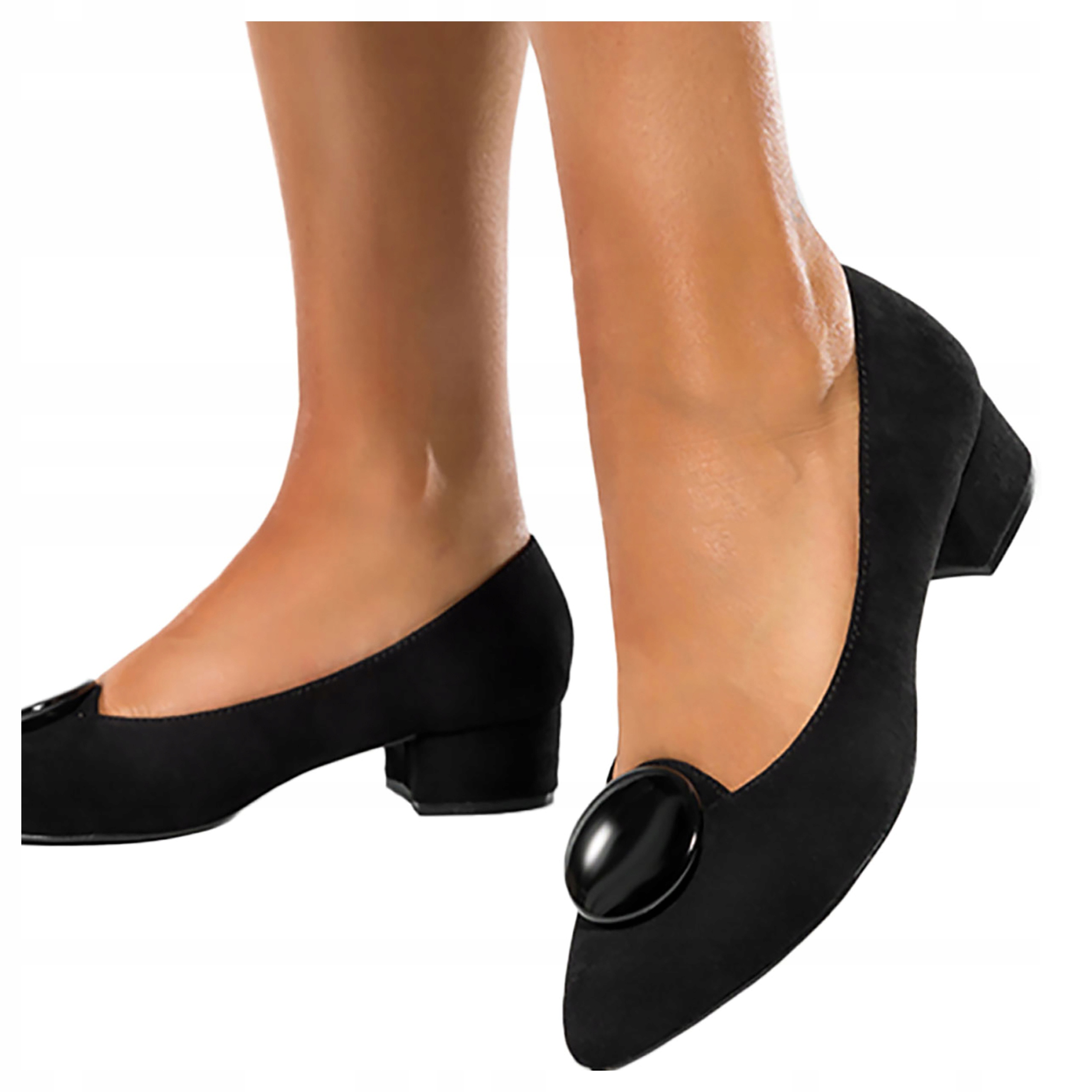 Czarne Czółenka Na Niskim Obcasie Klocku Wsuwane Z Ozdobą Baleriny r 37