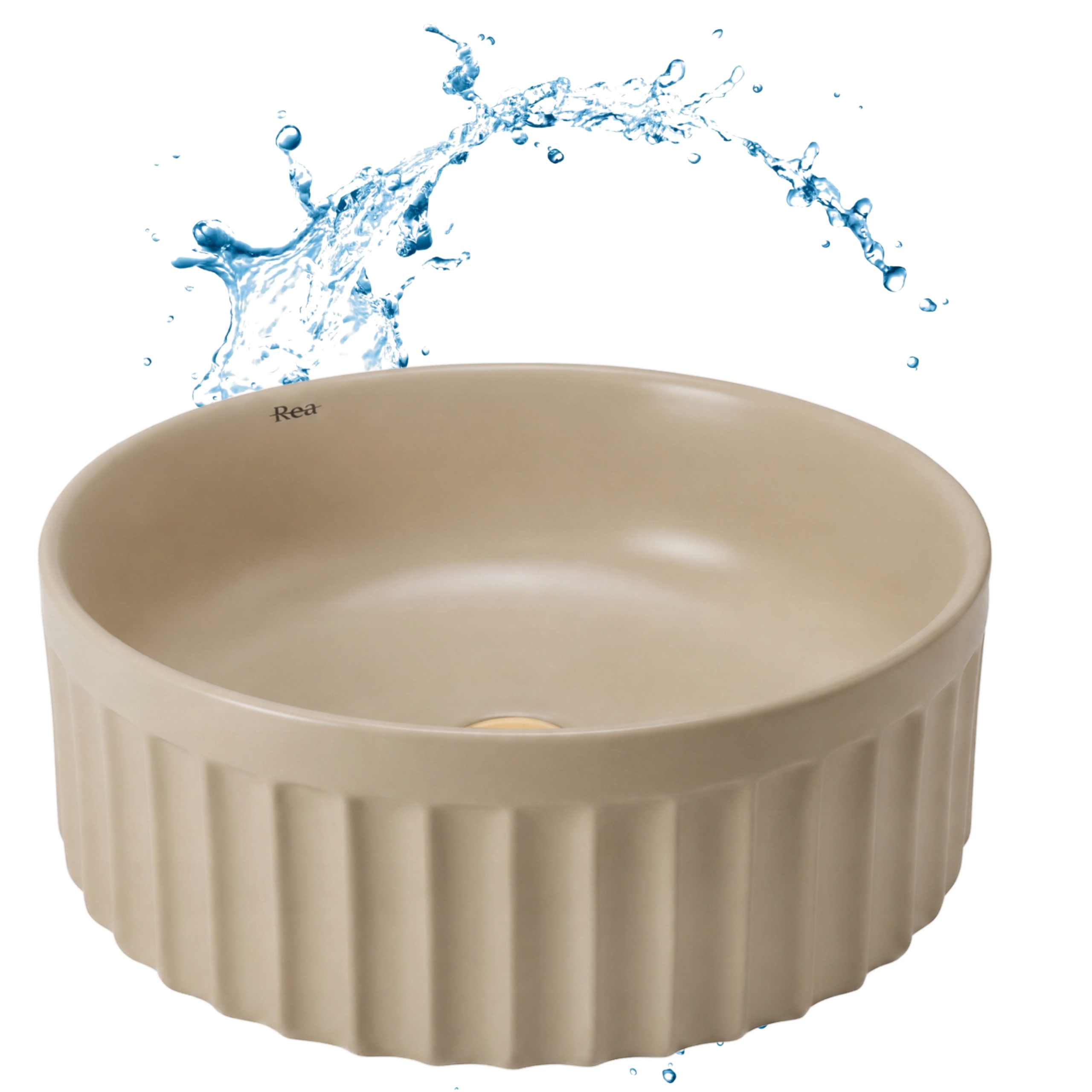 Kulaté keramické umyvadlo na desku Béžová Caffe Latte Mat 38 Cm Duo Rea