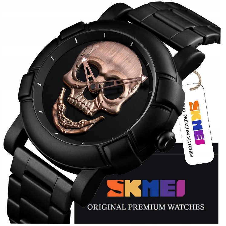 Pánské Pánské Hodinky Skmei Lebka Na Náramku, Černý Kov
