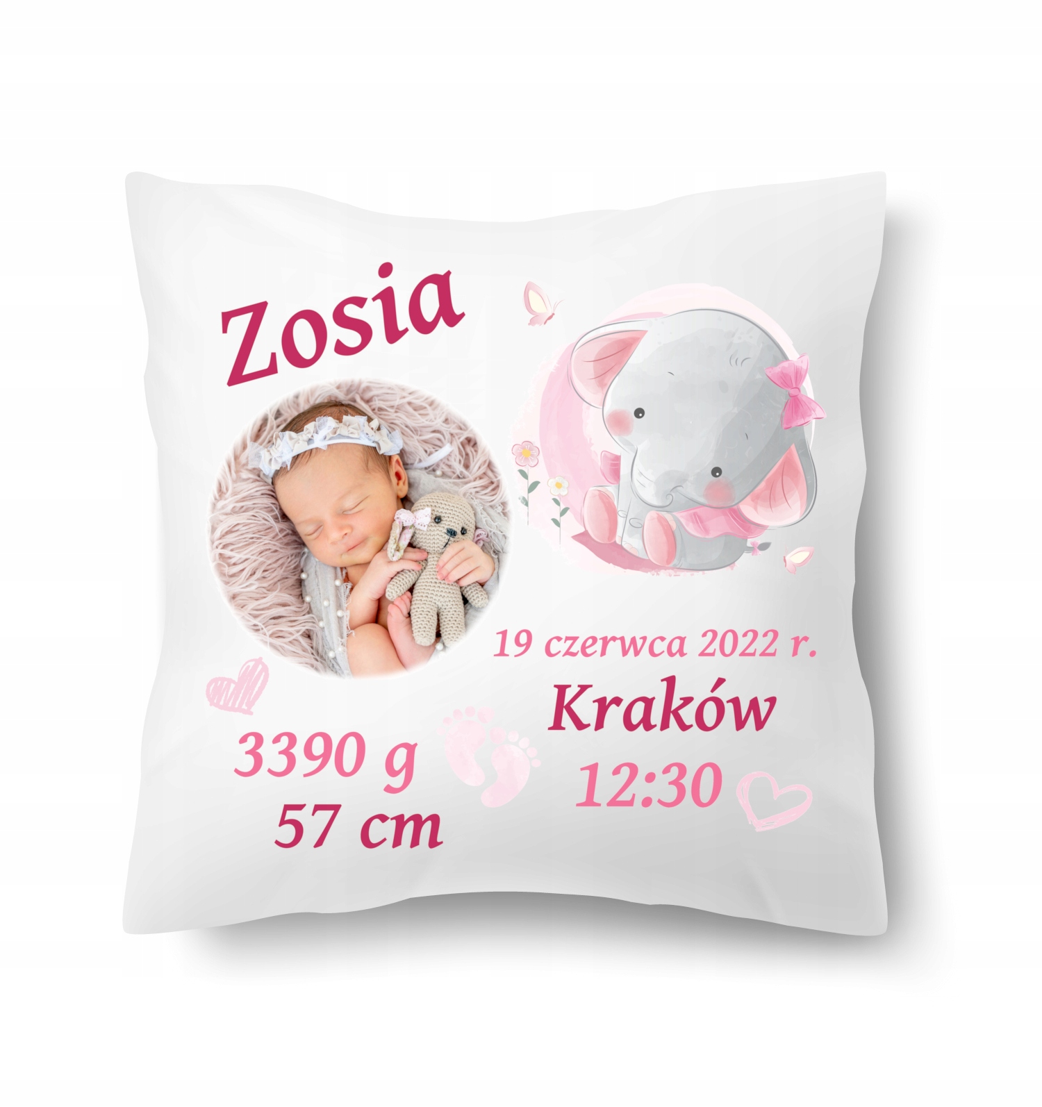 

Poduszka metryczka zdjęcie dla dziecka narodziny