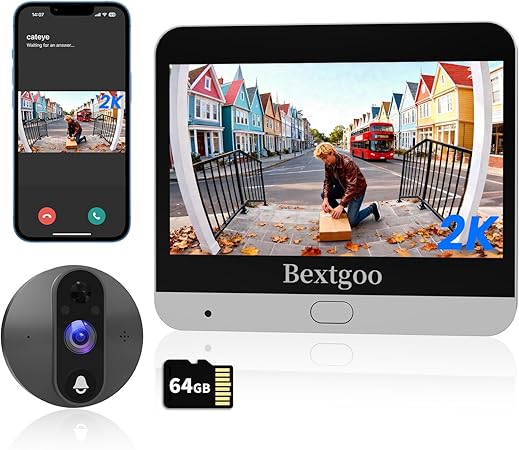 Elektronický dverový hľadáčik Bextgoo 2K 170° Wi-Fi s kartou 64 Gb