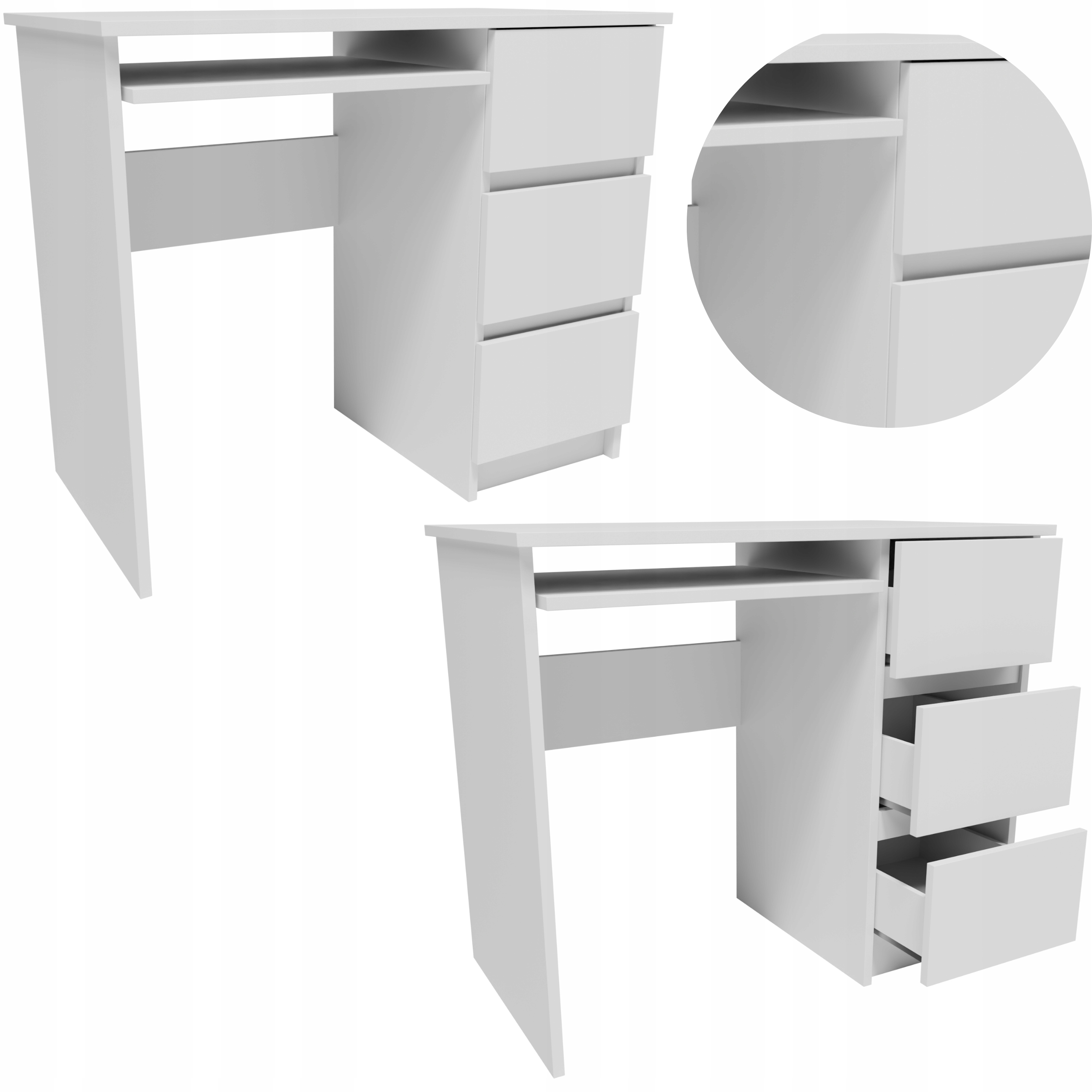 Psací stůl A6PRABIA bílý počítačový prostorný funkční 90 cm zásuvky police