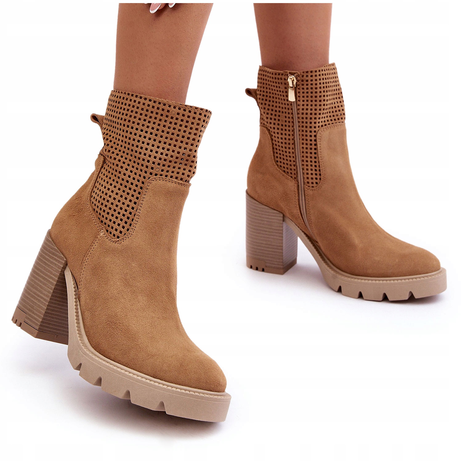 BOTKI AŻUROWE ZAMSZOWE LEWSKI 3386 CAMEL 39 (5905677947397) • Cena