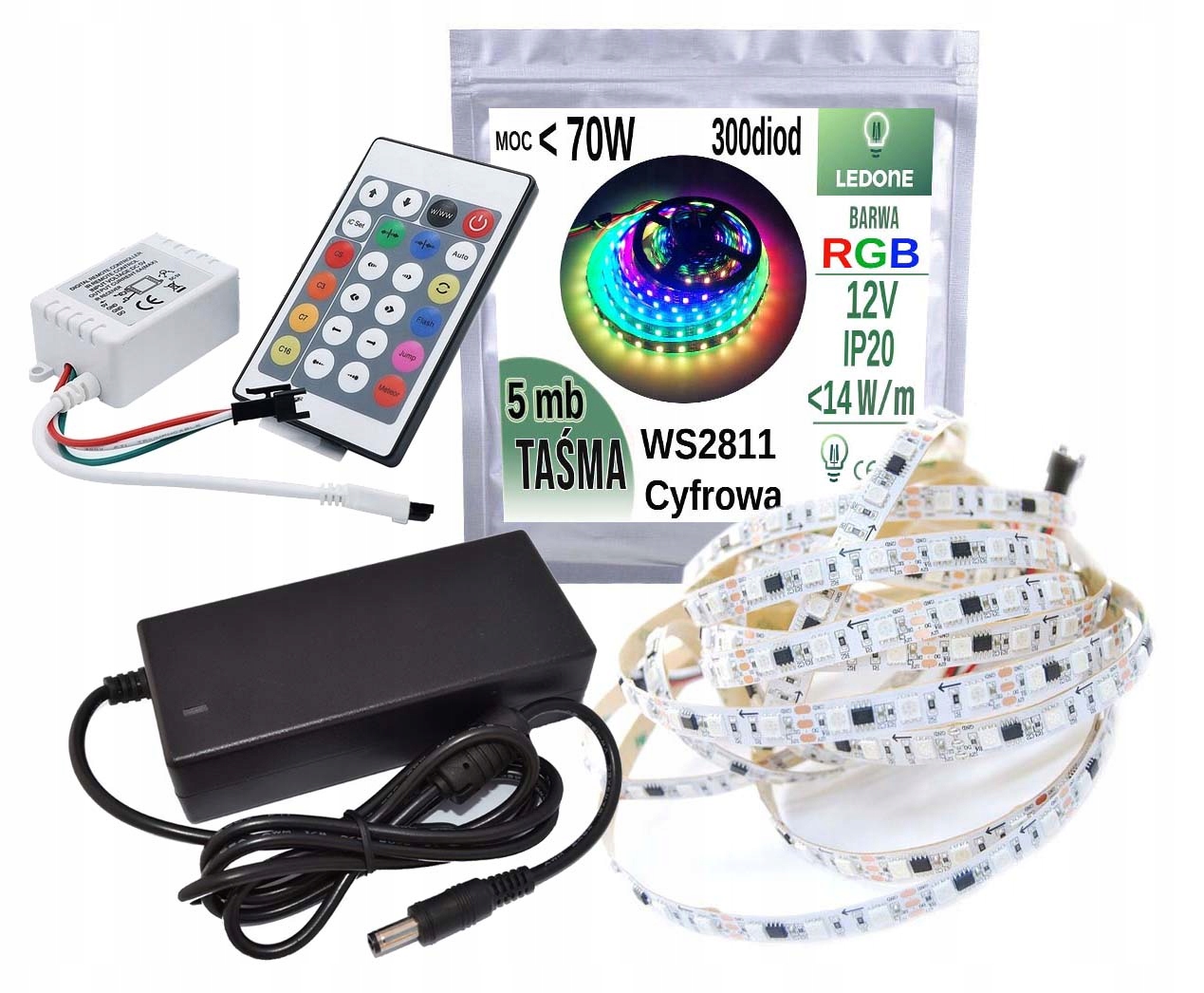 Zestaw Taśma led RGB 12V Magic cyfrowa 5m Pilot