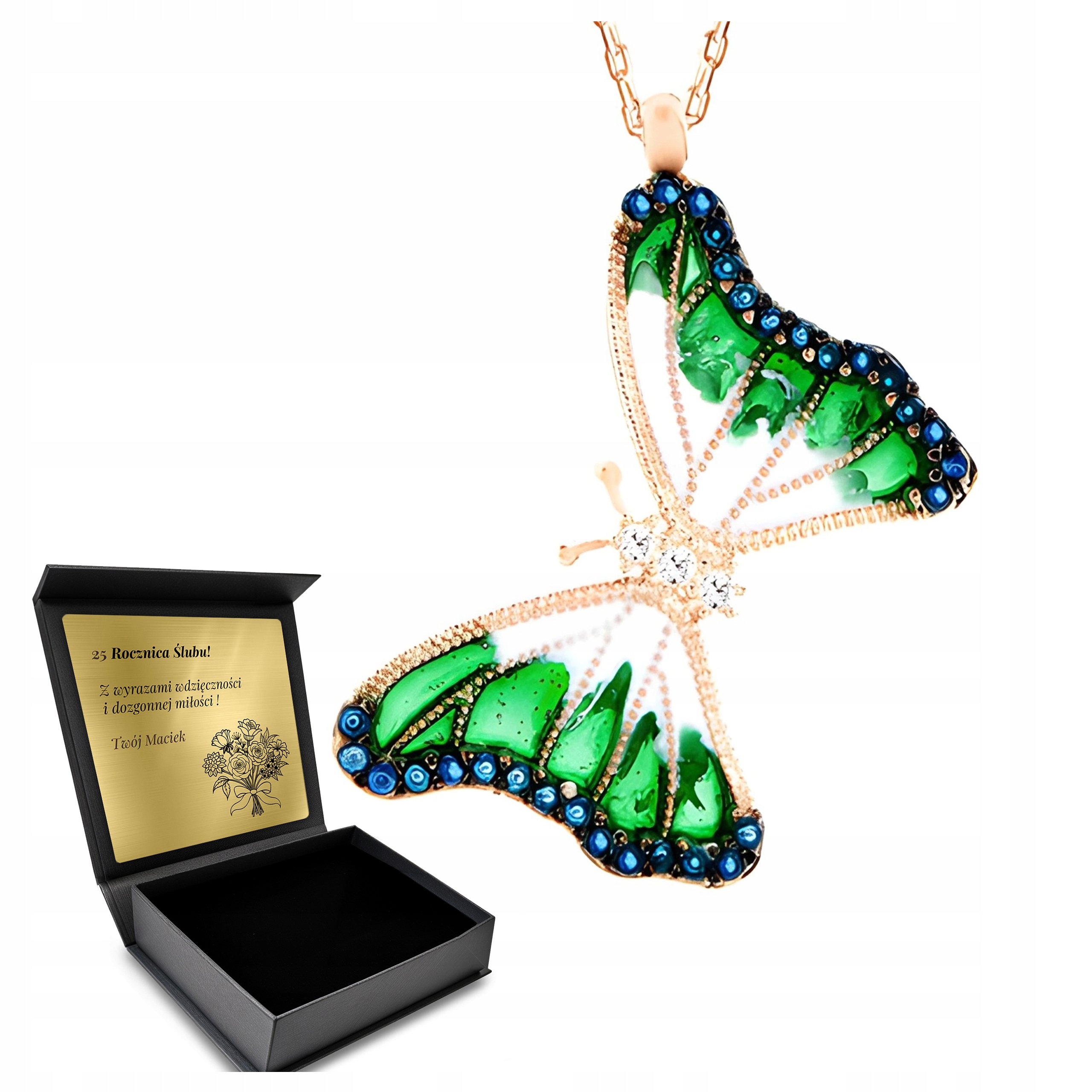 Pozlacený Náhrdelník Stříbrný Motýl se Zirkony pro ženy, Jemný Gravírování