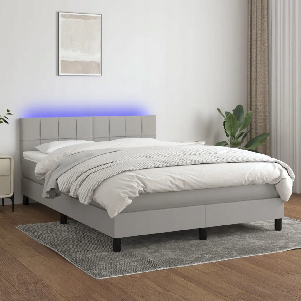 Box spring postel s matrací a Led světle šedá 140x200 cm textil Šedá 313315