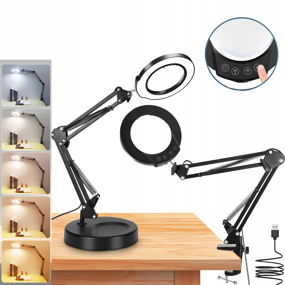 Lampa Biurkowa Led Lupa Kosmetyczna Szkło Powiększające Lampka Mocna Jasna