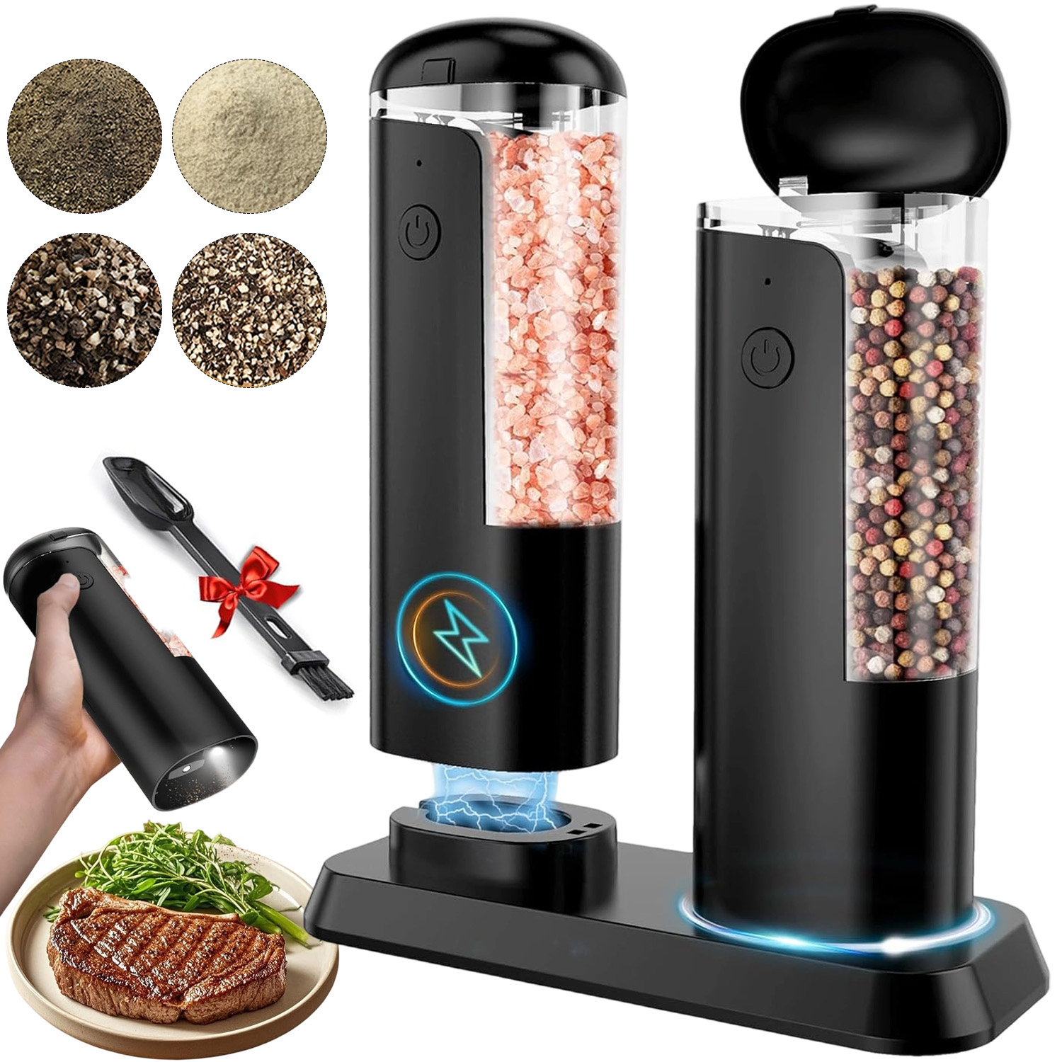Elektrický Mlýnek Na Pepř A Sůl, Sada, Velká Kapacita, Podstavec 80 ML