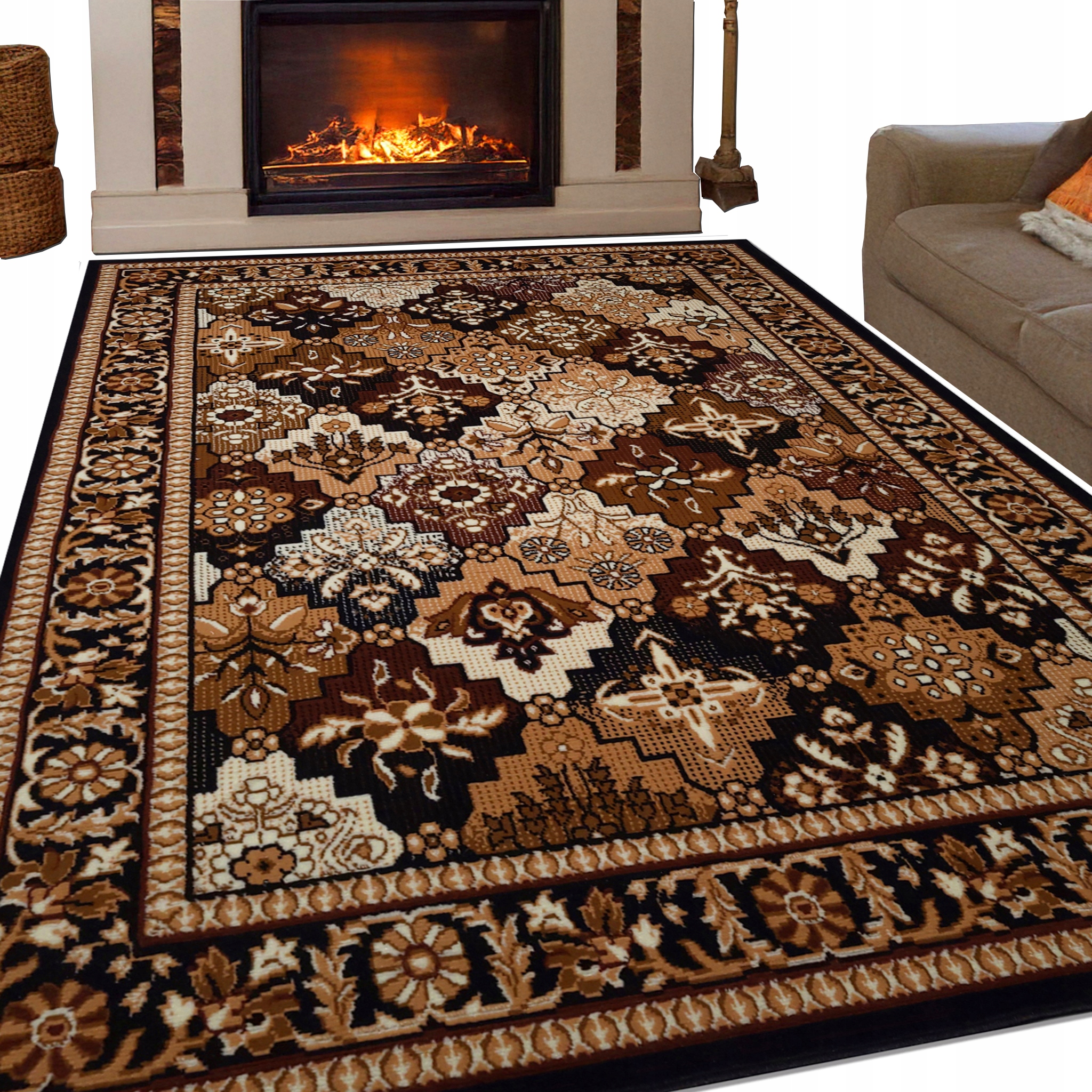 Klasyczny Dywan 200x300 Shiraz Szary Brązowy do Pokoju Salonu Dobry Tkany