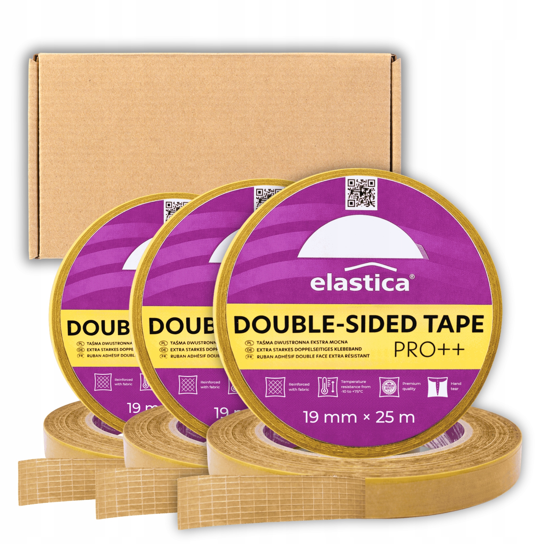 64 x Oboustranná úzká montážní páska Pet 19 mm x 25 m Elastica Pro++