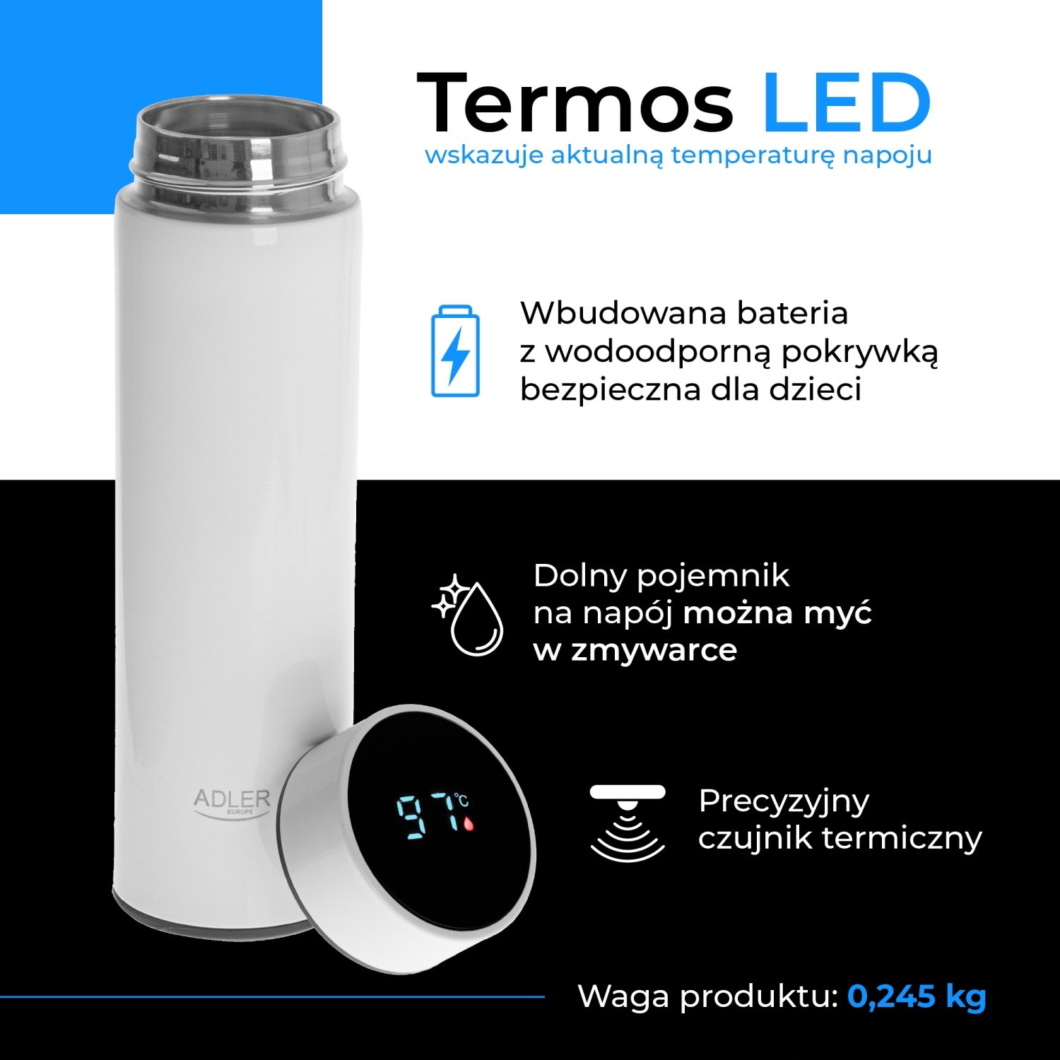 Termos LED AD 4506 z Wyświetlaczem 473ml Biały