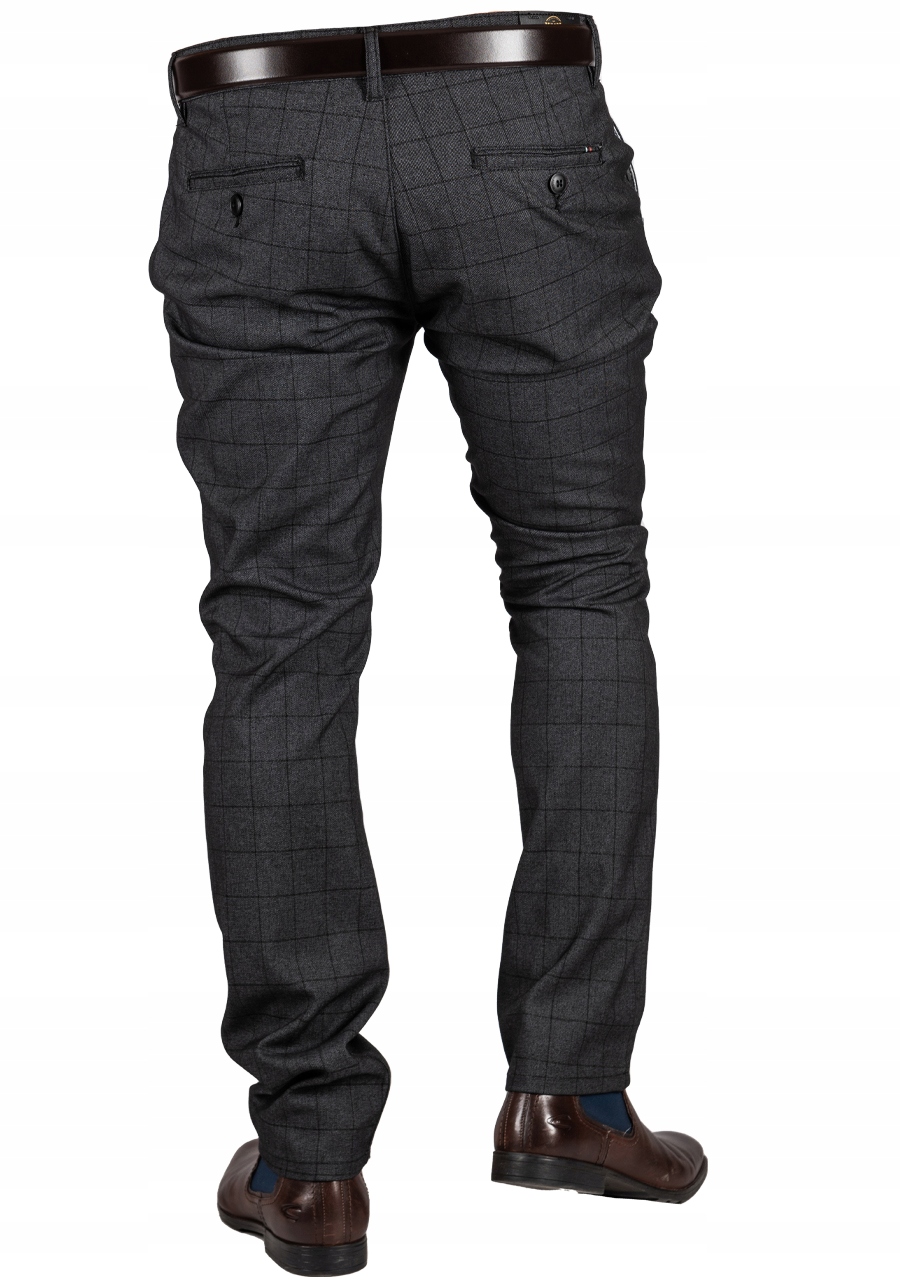 Eleganckie czarne CHINOSY w kratę WALID r.35 Model chinos