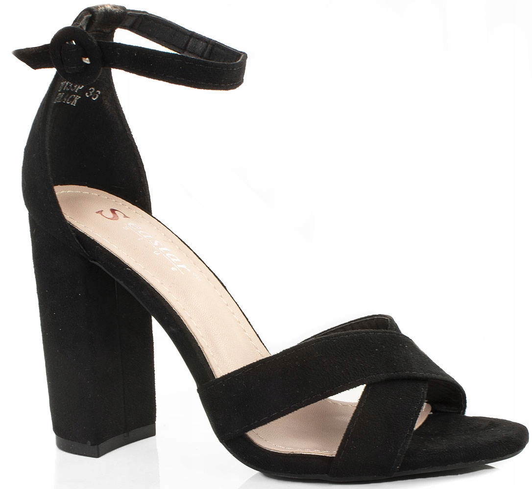 

6458 Czarne Zamszowe Sandały Na Słupku Obcasie 40