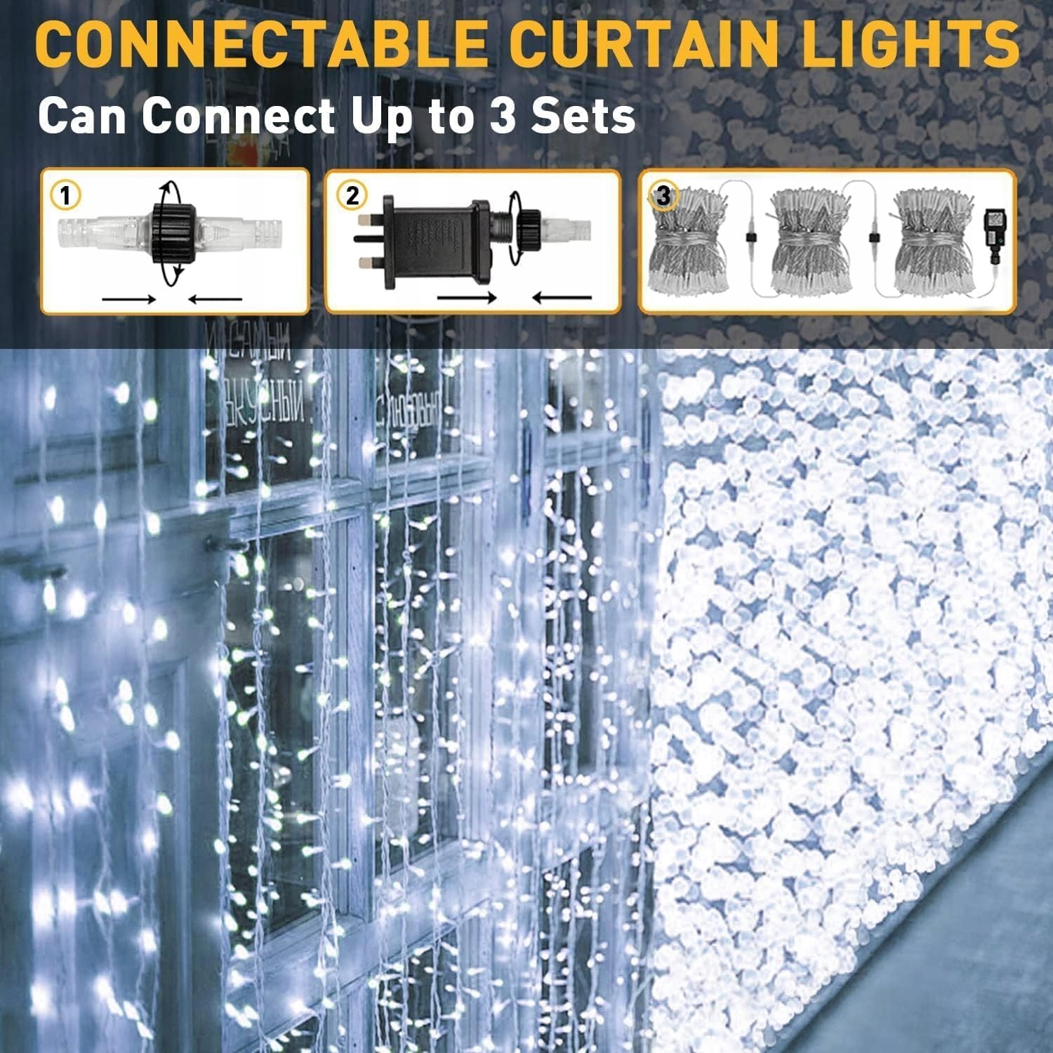 JOYCOME GIRLANDA KURTYNA ŚWIETLNA WODOODPORNA LAMPKI 6x3m 600LED 9 Trybów — miniatura 4