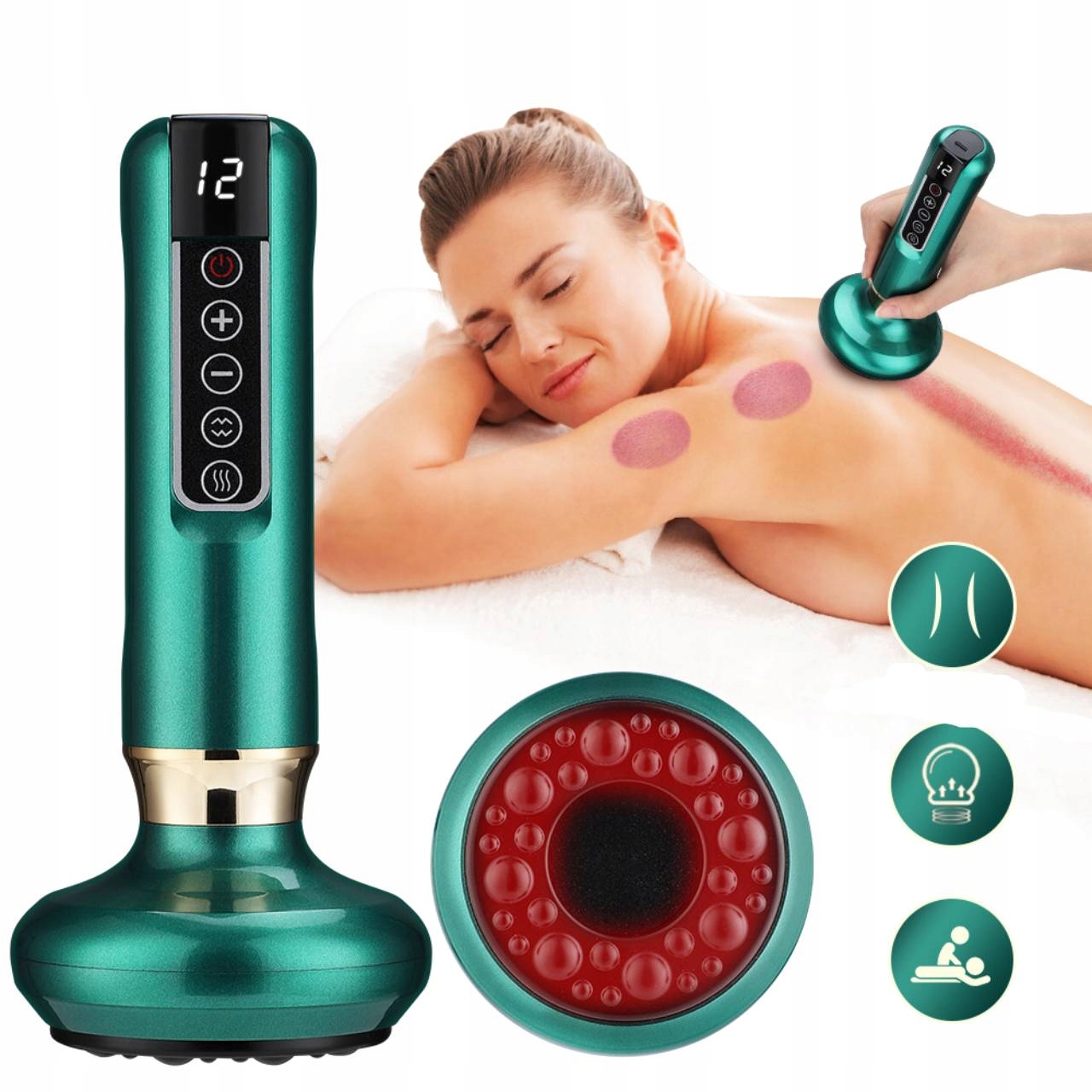 Masażer Antycellulitowy Elektryczna Bańka Chińska Rozgrzewający 3W1 Spa