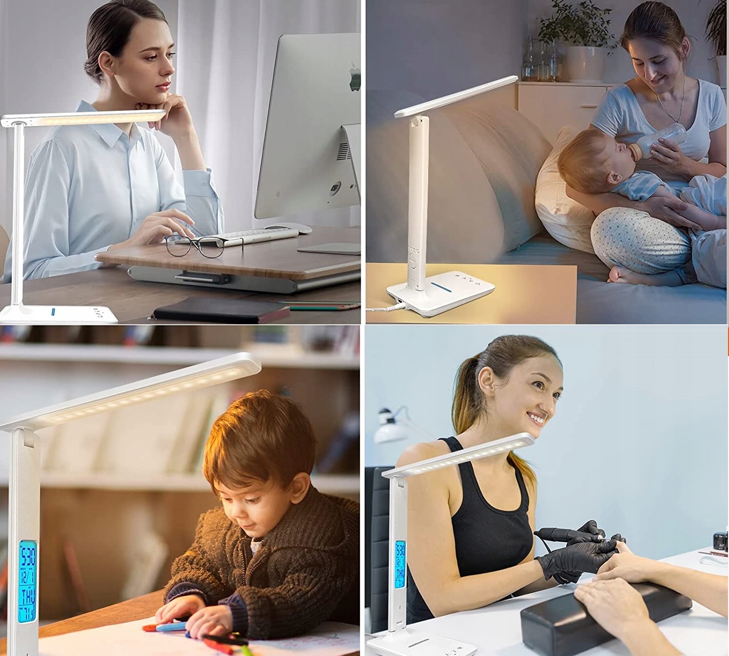 Lampka biurkowa biurko WYŚWIETLACZ LED Zegar Data 3 Barwy 5 Jasności Światł Szerokość produktu 11.5 cm