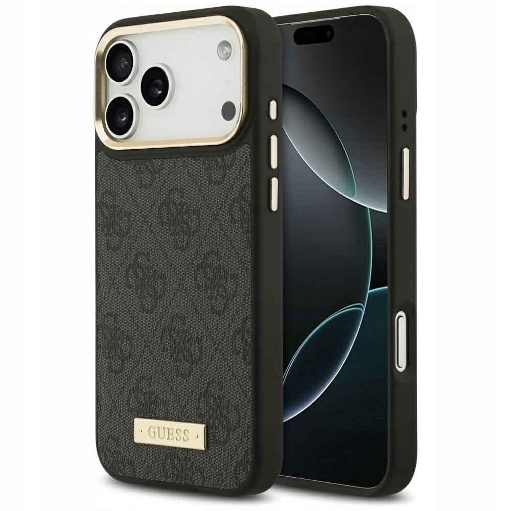 Pouzdro Guess 4G Logo Plate MagSafe pro iPhone 17 Pro Max, černé