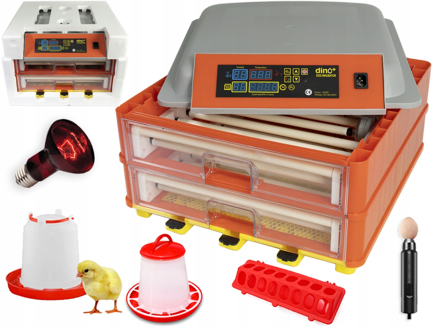 Zestaw INKUBATOR AUTOMATYCZNY ROLKOWY DINO Plus do 92JAJ z tacą UNIWERSALNA