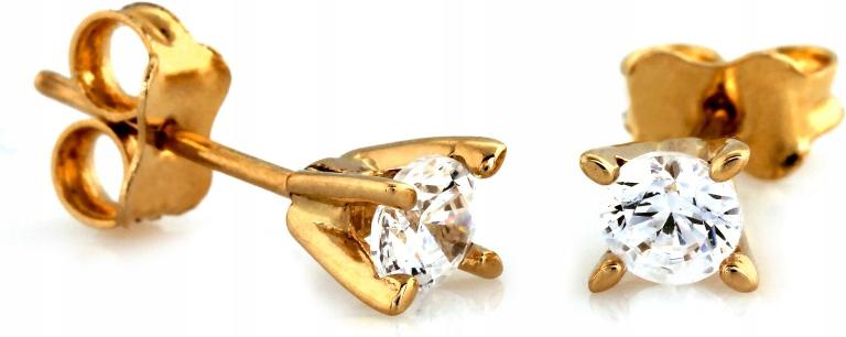 Náušnice zlaté 585 s zirkonem na tyči u ucha, jemné zlato 14k
