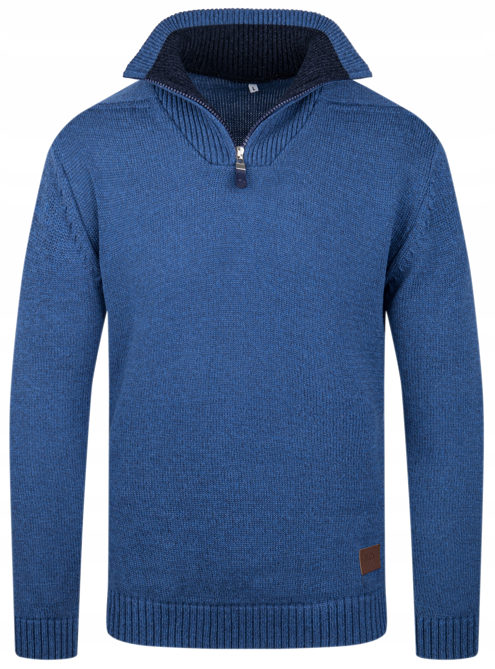 Modny Sweter Męski Golf Półzamek Jeansowy L