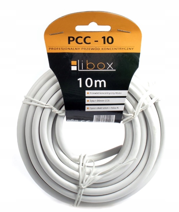 Kabel przewód antenowy RG6 10m PCC10 Libox
