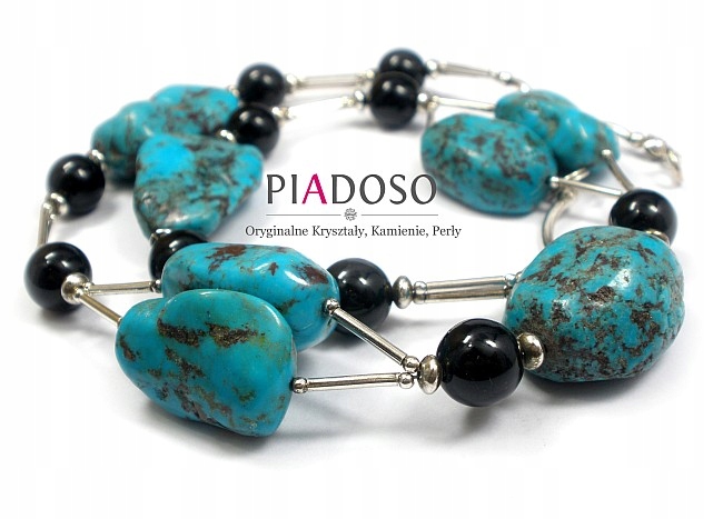 Tyrkysový Onyx Velký Krásný Náhrdelník Stříbro