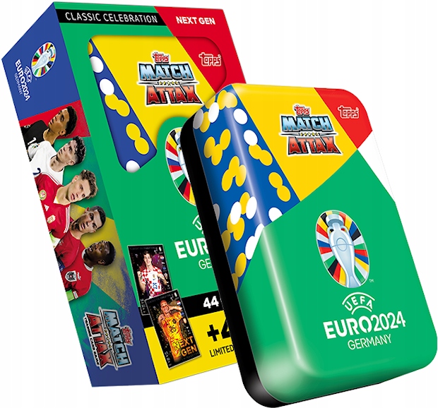 MEGA PUSZKA EURO 2024 KARTY PIŁKARSKIE TOPPS MATCH ATTAX 44 KART +4 LIMITED Nazwa MEGA PUSZKA TOPPS MATCH ATTAX UEFA EURO 2024 GERMANY BOOSTER TIN SASZETKI LIMITED EDITION HOT SHOTS NEXT GEN INTERNATIONAL ICONS