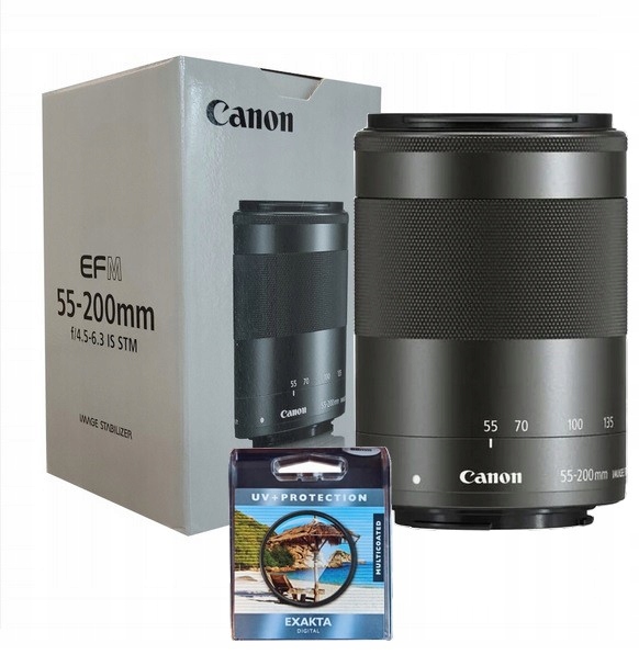 Canon 55-200mm f 4.5-6.3 IS STM EF-M + Filtr UV 52MM Exakta