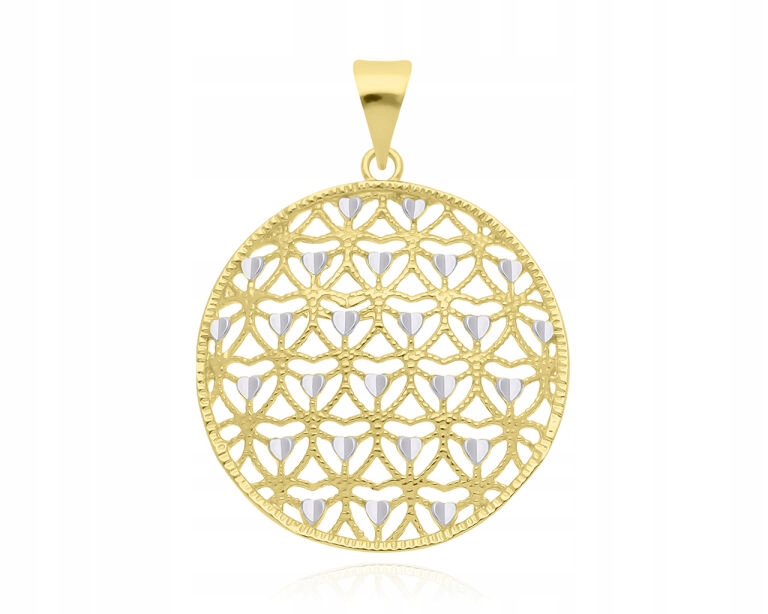 Zlatý přívěsek 585 Velký dámský ažurový vzor Dvě barvy 14karátového zlata