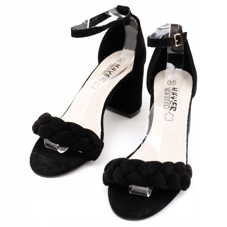 

Sandały damskie na słupku obcasie zamszowe czarne