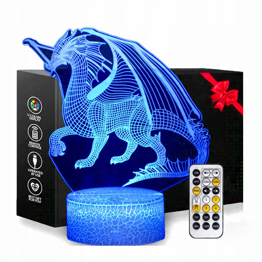

Lampka nocna 3D Led Dragon Smok kabel Usb Pilot