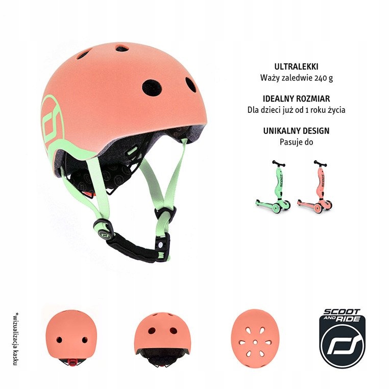SCOOTANDRIDE Kask dla dzieci 1-5 lat Peach Kolor dominujący pomarańcze i czerwienie