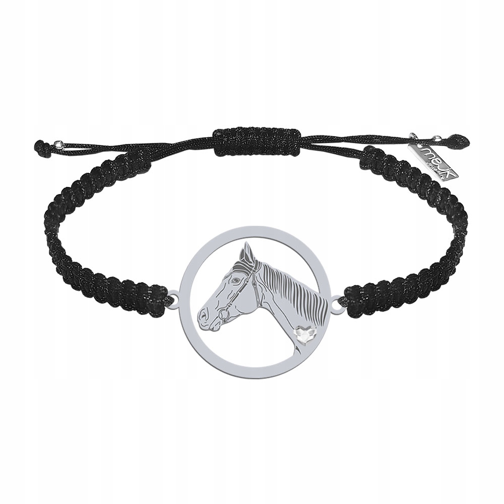 Stříbrný náramek s koněm plného anglické krve 925 Makramé Gravírování