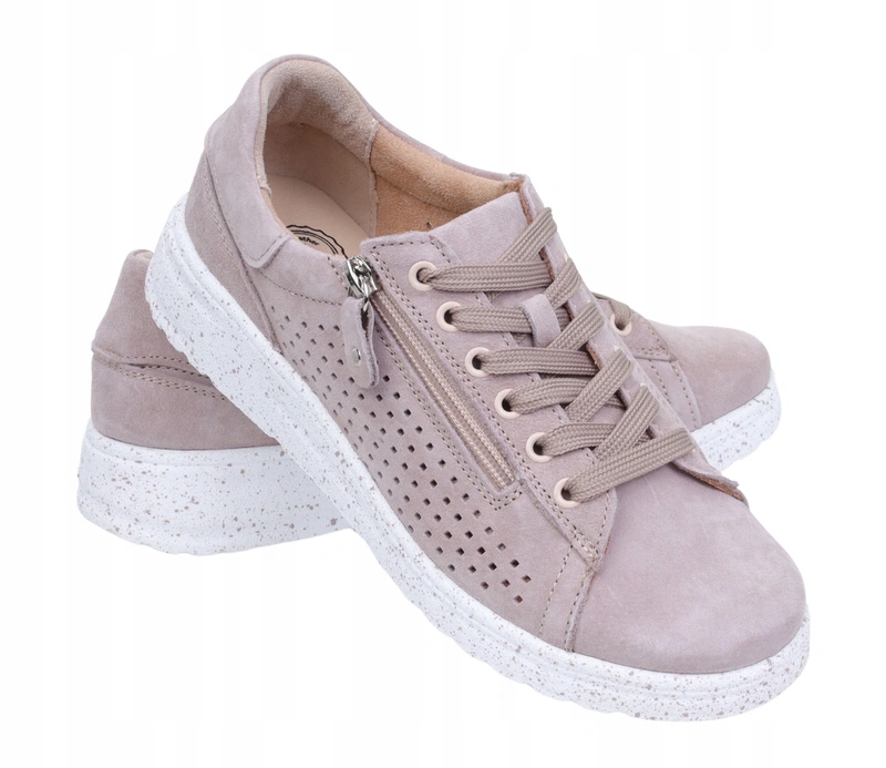 skórzane buty damskie sportowe beżowe tęgość H+ barefoot