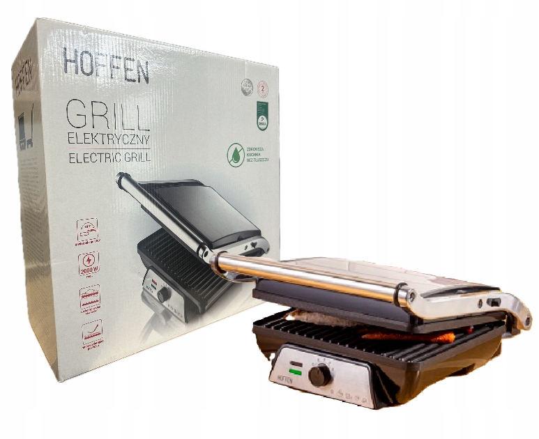 Elektrický kontaktní gril Hoffen – 2000 W, otevírání 180°