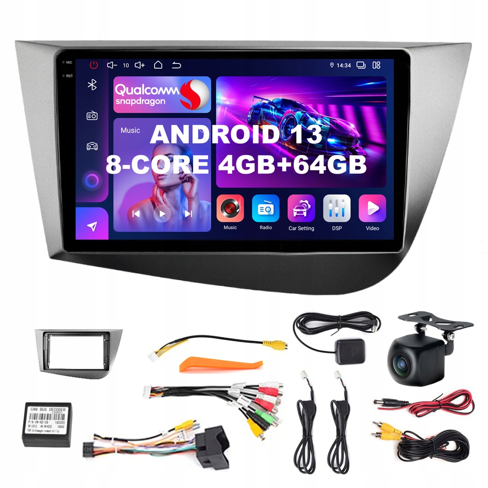 Rádio Android 13 pro Seat Leon MK2 2005-2012, CarPlay, Android Auto, Sim, 4GB/64GB