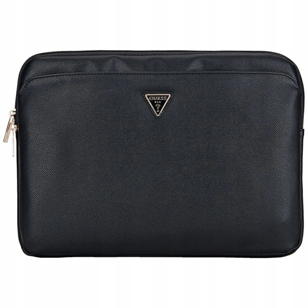 Brašna Guess Sleeve Grained Zip Pocket Triangle Logo na 14" notebook černá