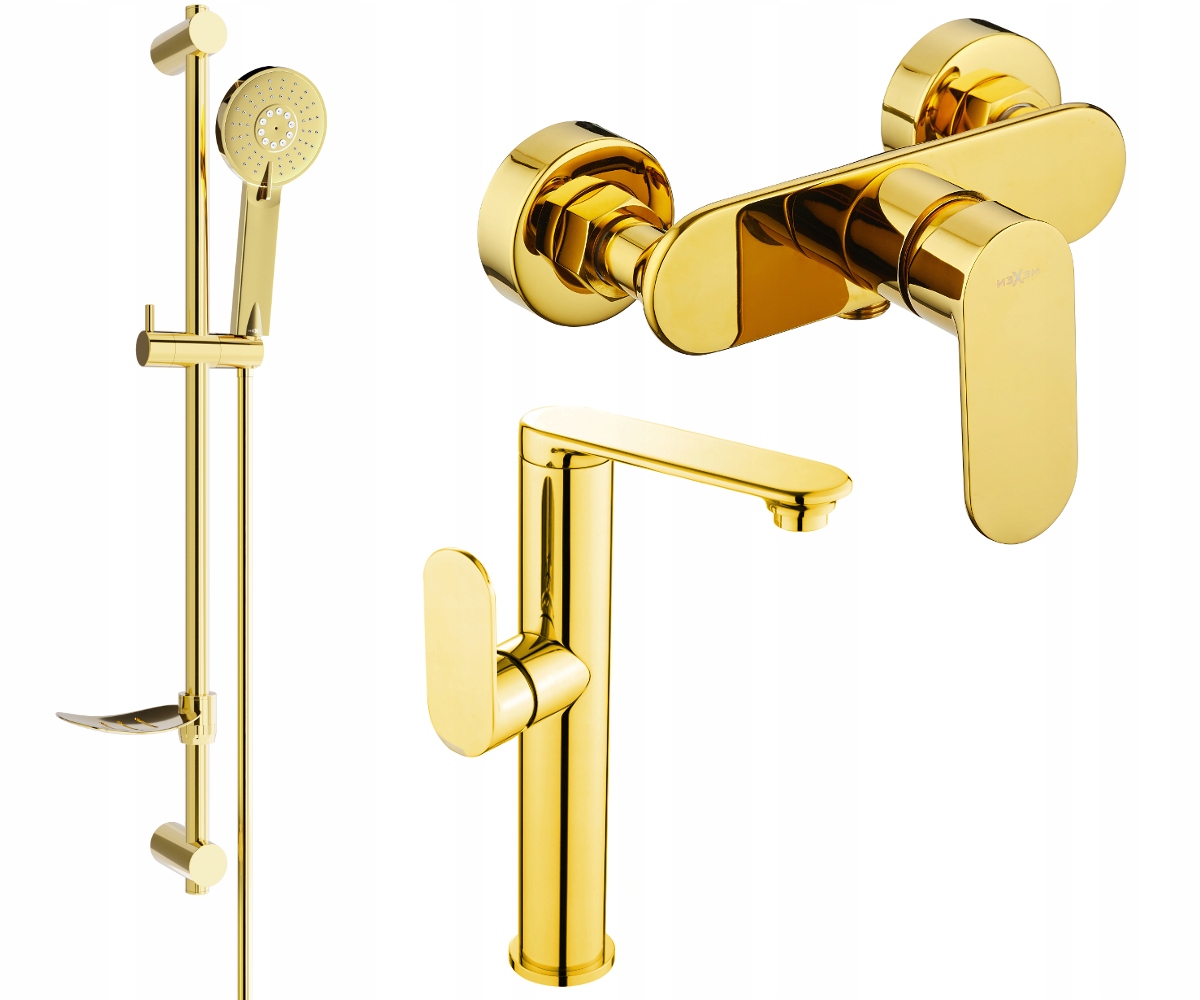 Mexen Milo DF40 Zlatá sprchová súprava s nastaviteľnou tyčou