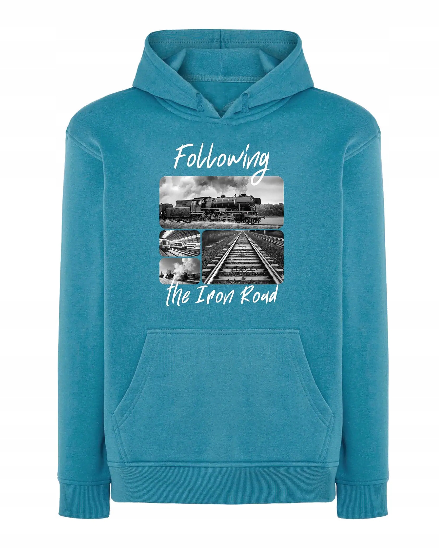 Mikina s kapucí Dárek pro strojvedoucího Umělecká koláž Modrá L