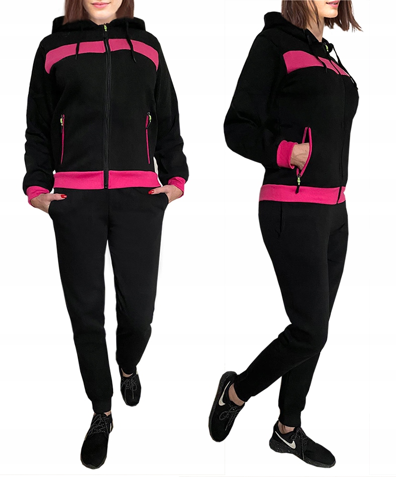 Ciepły DAMSKI dres DRESY z KAPTUREM 9124 KOMPLET czarny 3XL Rozmiar 3XL