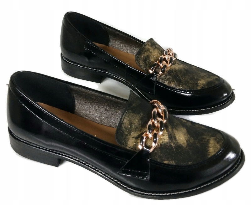 UNI-870 STYLOWE MOKASYNY Z ŁAŃCUCHEM SKÓRA NAT 40