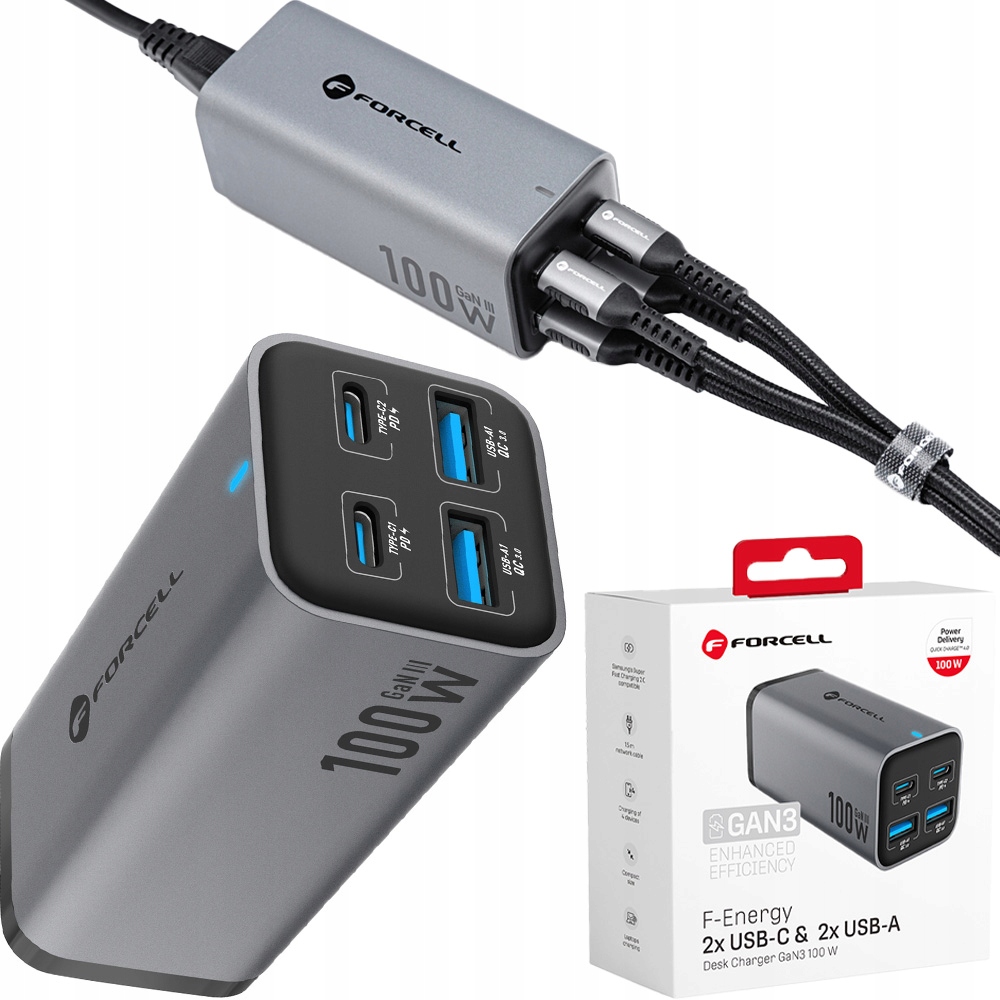 Nabíječka 100W Pd 3.0 Qc 4.0 GaN Sfc, Forcell, víceportová, rychlá, výkonná