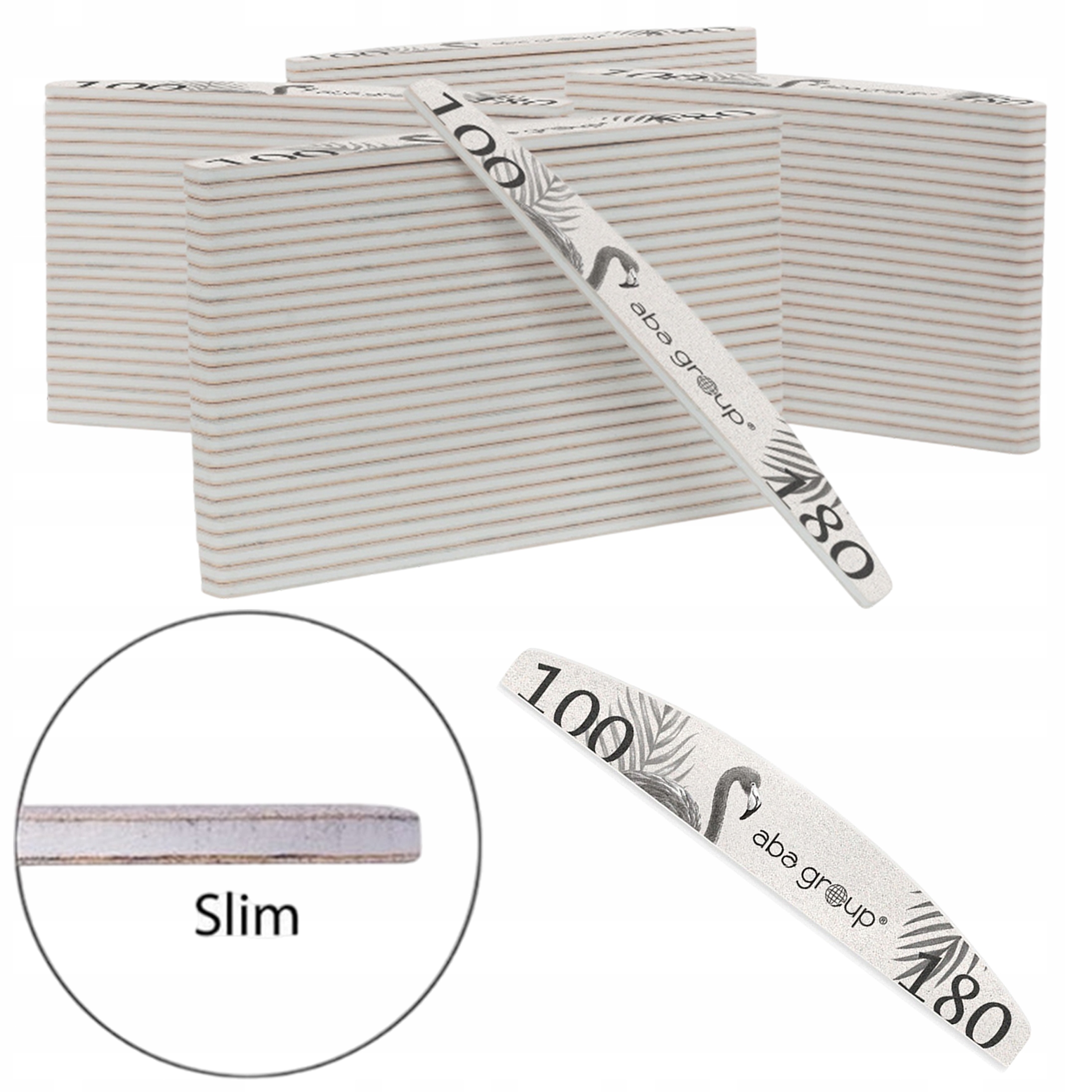 100x Profesionální Pilník Na Nehty Aba Loďka Půlměsíc Slim 100/180