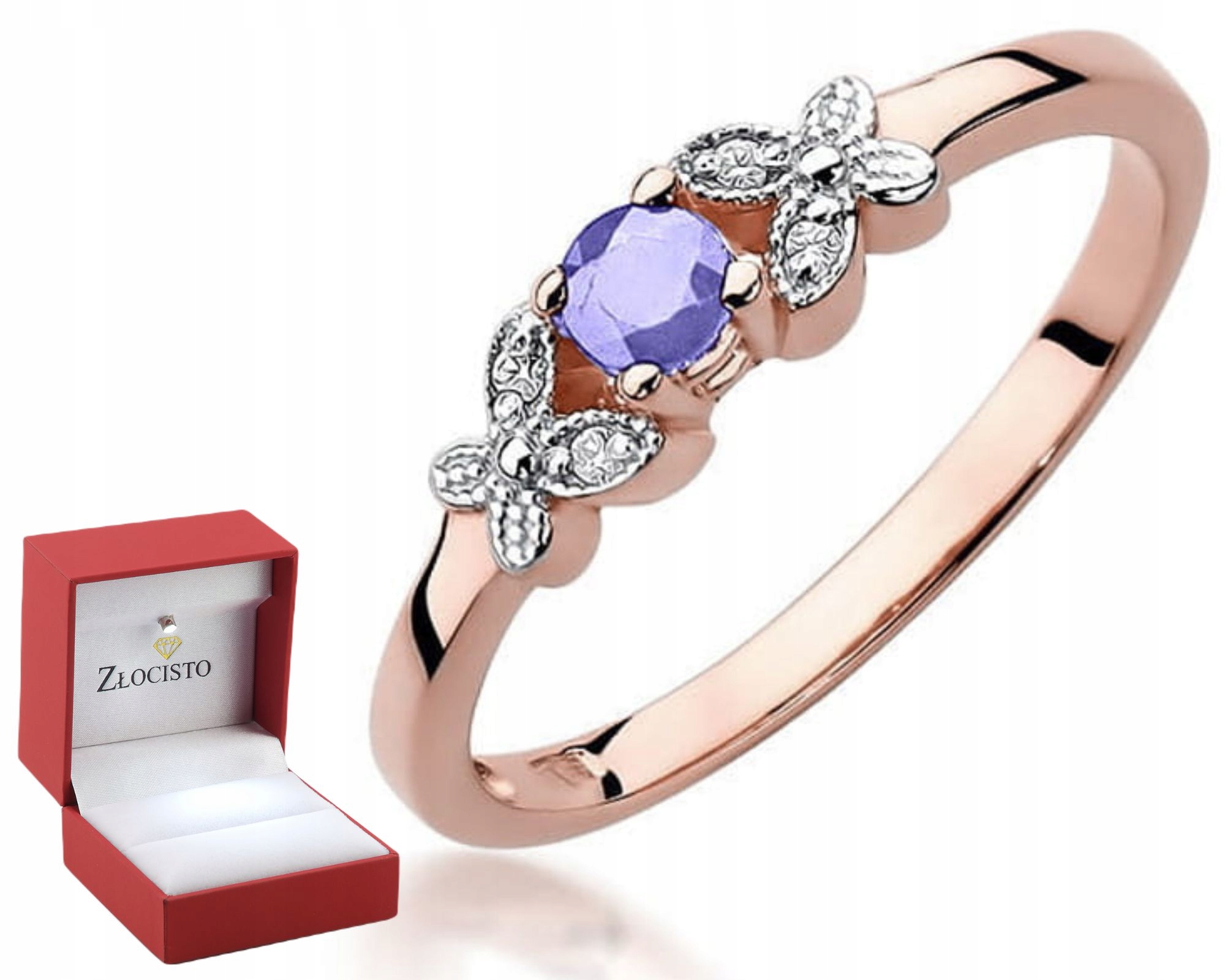 Růžové Zlato Prstýnek S Tanzanitem A Brilianty Gravírování 585 Dárek